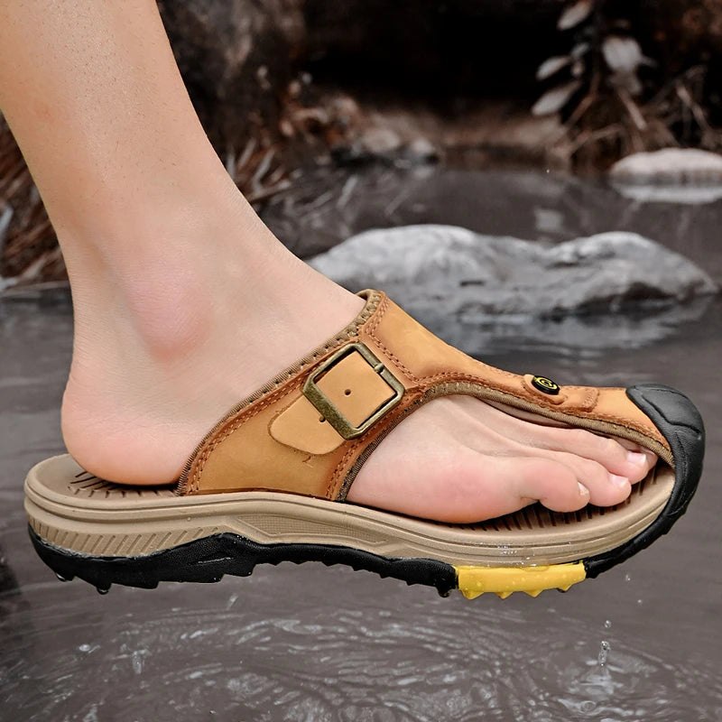 Genuine Leather Sandals Men Breathable Summer Shoes Man Waterproof Outdoor Men Sandals Antiskid Beach Sandals Footwear