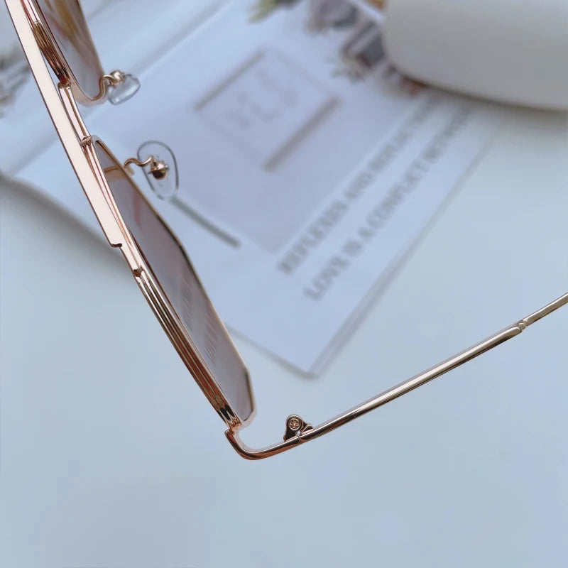High Quality Square Polarized Sunglasses For Women Retro Oversized Double Bridge Sun Glasses Men Luxury Big Metal Goggle Shades