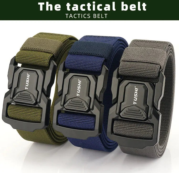 3.8cm Men's Tactical Elastic Belt Aluminum Alloy Quick Release Buckle Wear-Resistant Durable Belt for Tactical Pants Outdoor Hik