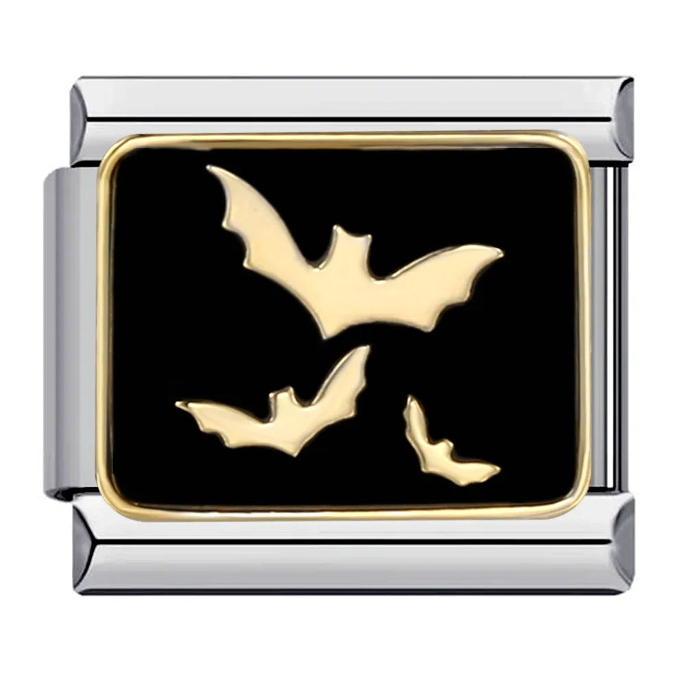 1pc Y2K Cute Gothic Italian Charm Bracelet Stainless Steel DIY Making Ghost Pumpkin Spider Bat Halloween Fashion Jewelry