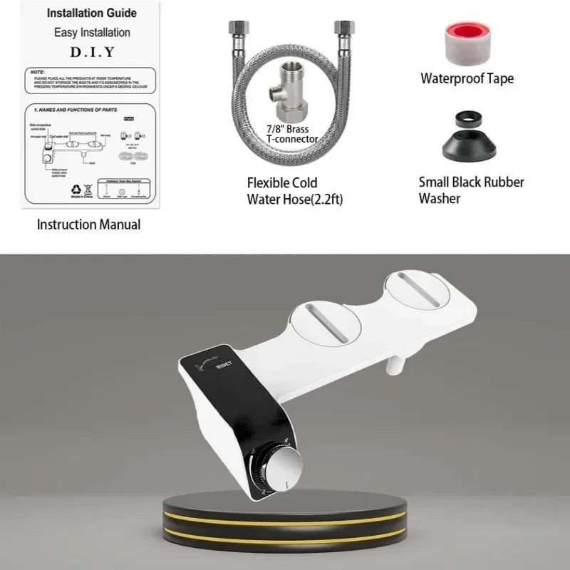 Non-Electric Bidet Hot Cold Warm Water for Toilet Seat- Self Cleaning Dual Nozzle Adjustable Pressure Water Bidet Toilet Seat