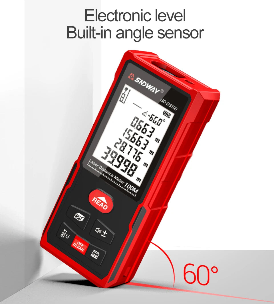 SNDWAY laser distance meter 40M 60M 80M 100M rangefinder trena laser tape range finder build measure device ruler test tool