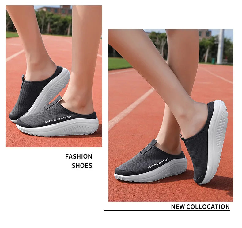 Ladies' Half Dragged Thick Soled Shoes Are Casual Lightweight and Breathable Increasing The Height for Lazy People To Step On