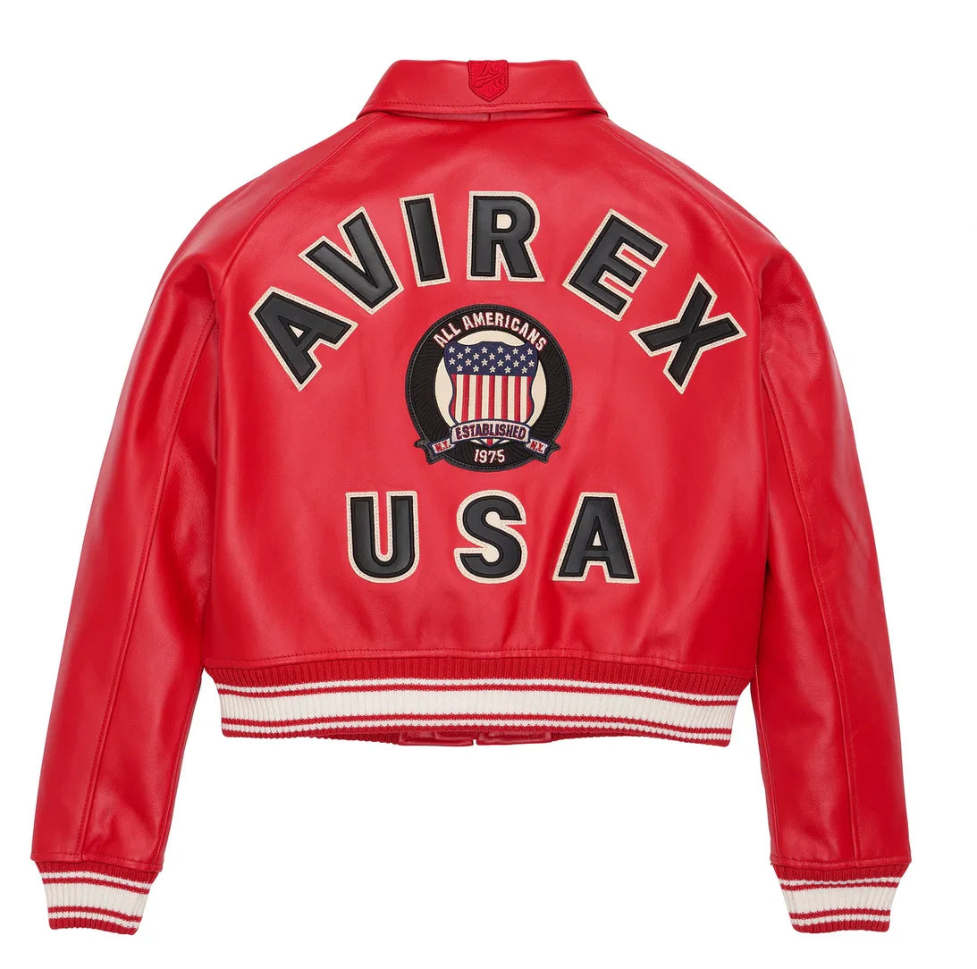 Avirex Spring 2024 New Listing Bomber Flight Suit Jacket 100% European Antique Sheepskin Classic Women's Pink Leather coat tops