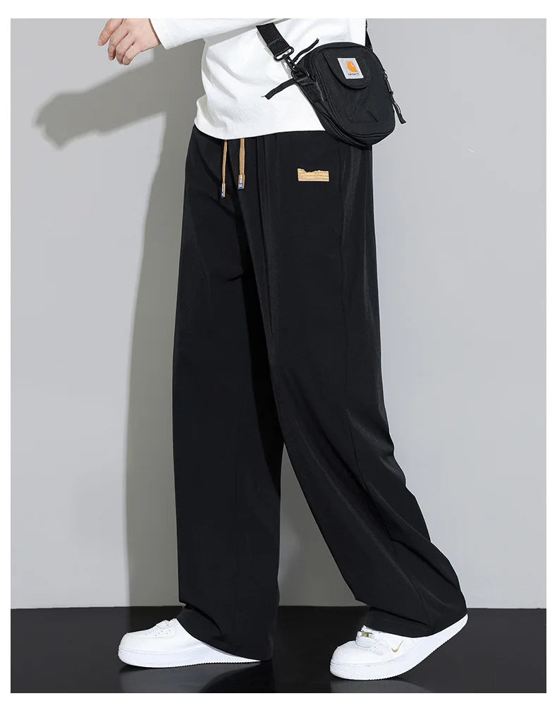 Spring Autumn Men's Clothing Drapey Wide-leg Pants, Loose Sports Pants Trendy Straight-leg Casual Trousers