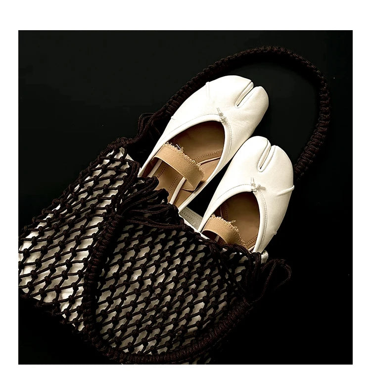 Womens Genuine Leather Ballet Flats Black Sheepskin Pleated Tibi SplitToe Shoes Fashion Mules Designer Footwear