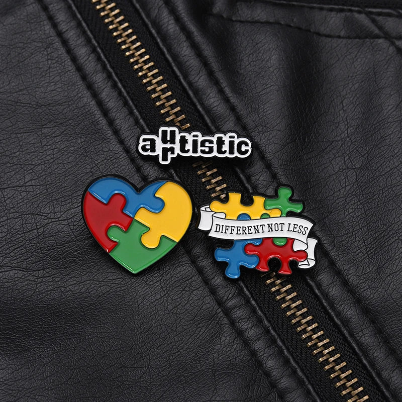 Autism Awareness Puzzle Enamel Pins Introvert Caring For Mental Health Metal Brooches Lapel Badges Jewelry Gifts For Friends