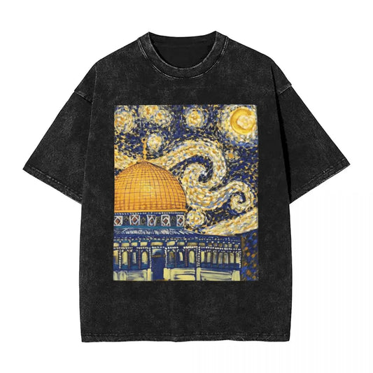 Palestinian Starry Night In Palestine T-Shirt Summer Streetwear T-Shirts Cotton Tee Shirt For Men Short-Sleeve Design Clothes
