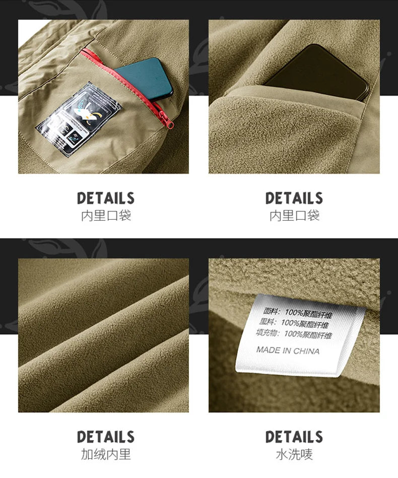 Winter Jacket Men Outwear Fleece Liner Warm Hooded Men multi-pocket Cargo Jacket Men Windproof Casual Hiking Coat Male Clothing