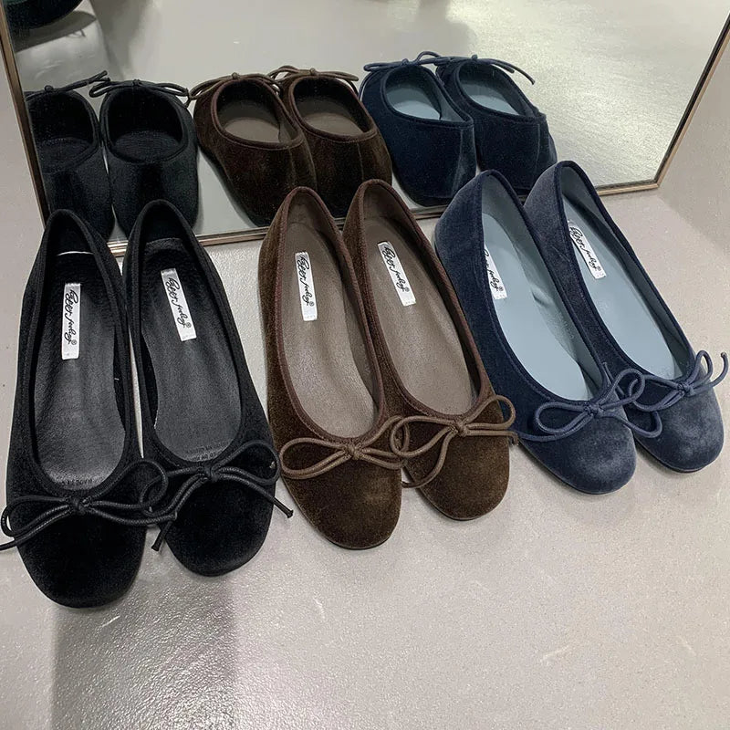 Fashion Silk Women Ballet Flats Shoes Footwear Designer Shallow Female Round Toe Butterfly-Knot Ladies Flats Slides Shoes