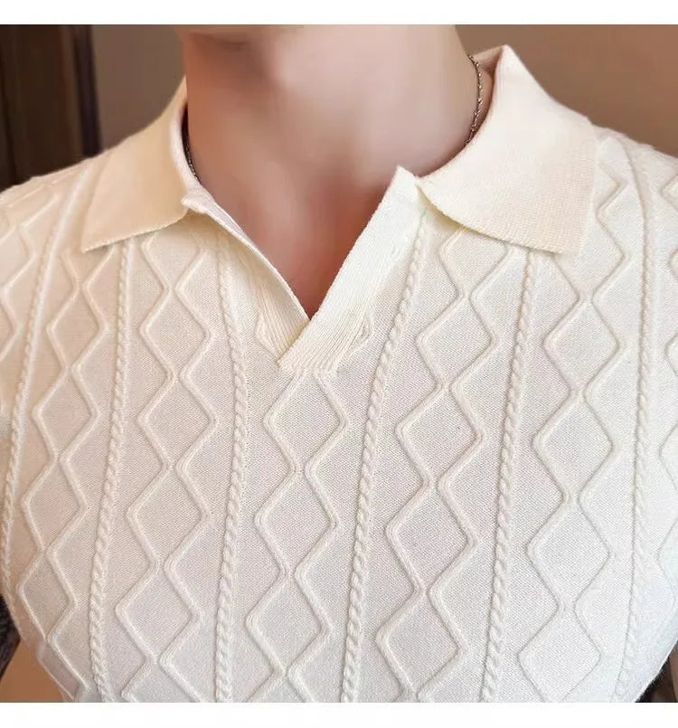 Polo Style Sweaters for Men Summer New Slim Fit Short Sleeve Business Casual T-shirts Male Solid Turn Down Collar Knitwear Tops