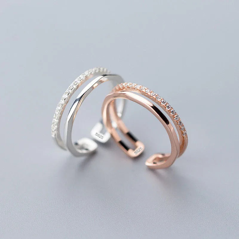 925 Sterling Silver Rings for Women Men Couple Minimalist Handmade Double Zircon Ring Party Jewelry Gift Prevent Allergy