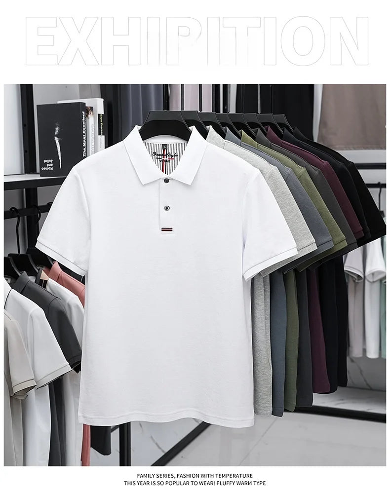 100% pure cotton T-shirt summer new men's fashionable short sleeve comfortable breathable polo shirt exquisite solid color top