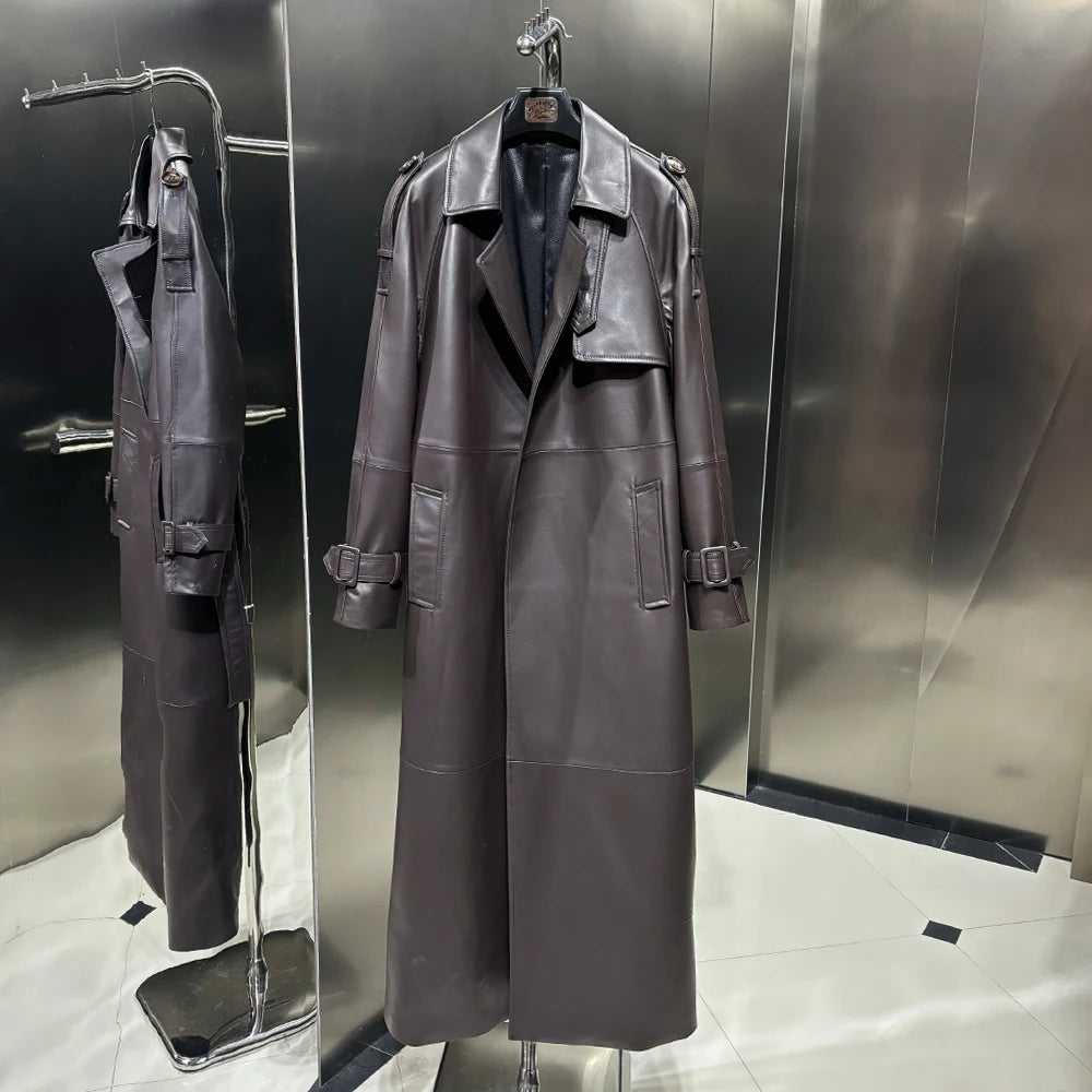 Trench Coat for Ladies Real Sheepskin Coat Genuine Sheep Leather Long Windbreak Autumn Outwear 2024