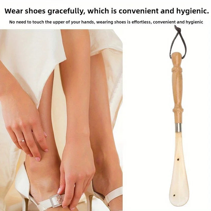 1pc sturdy solid wood shoehorn, easy to hold design, convenient to wear shoes, portable shoe auxiliary tool.