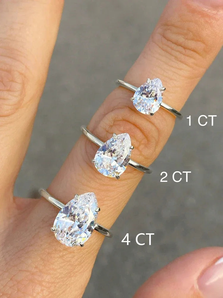 925 Sterling Silve Luxury Shiny 1-4CT Zircon Water Drop Ring For Women Engagement Wedding Gorgeous High Quality Fine Jewelry