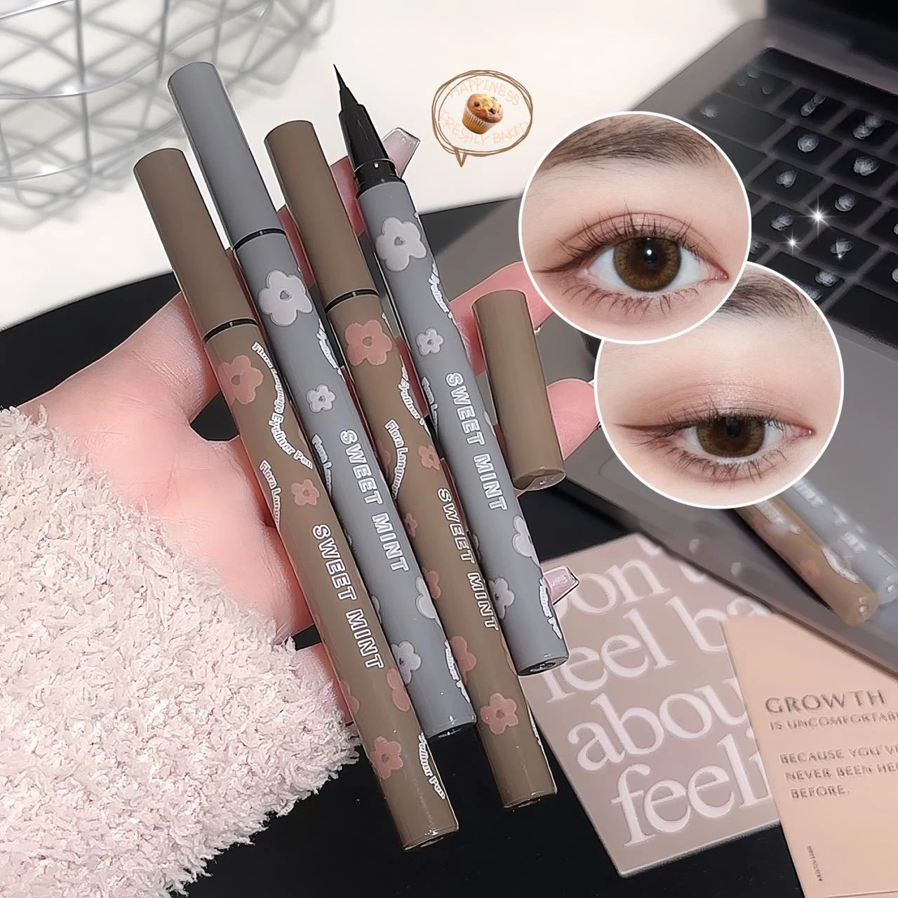 SWEETMINT Eyeliner Pen Quick Dry Liquid Eye Liner Easy To Draw Ultra-fine Lying Silkworm Pencil Black Brown Lower Eyelash Makeup