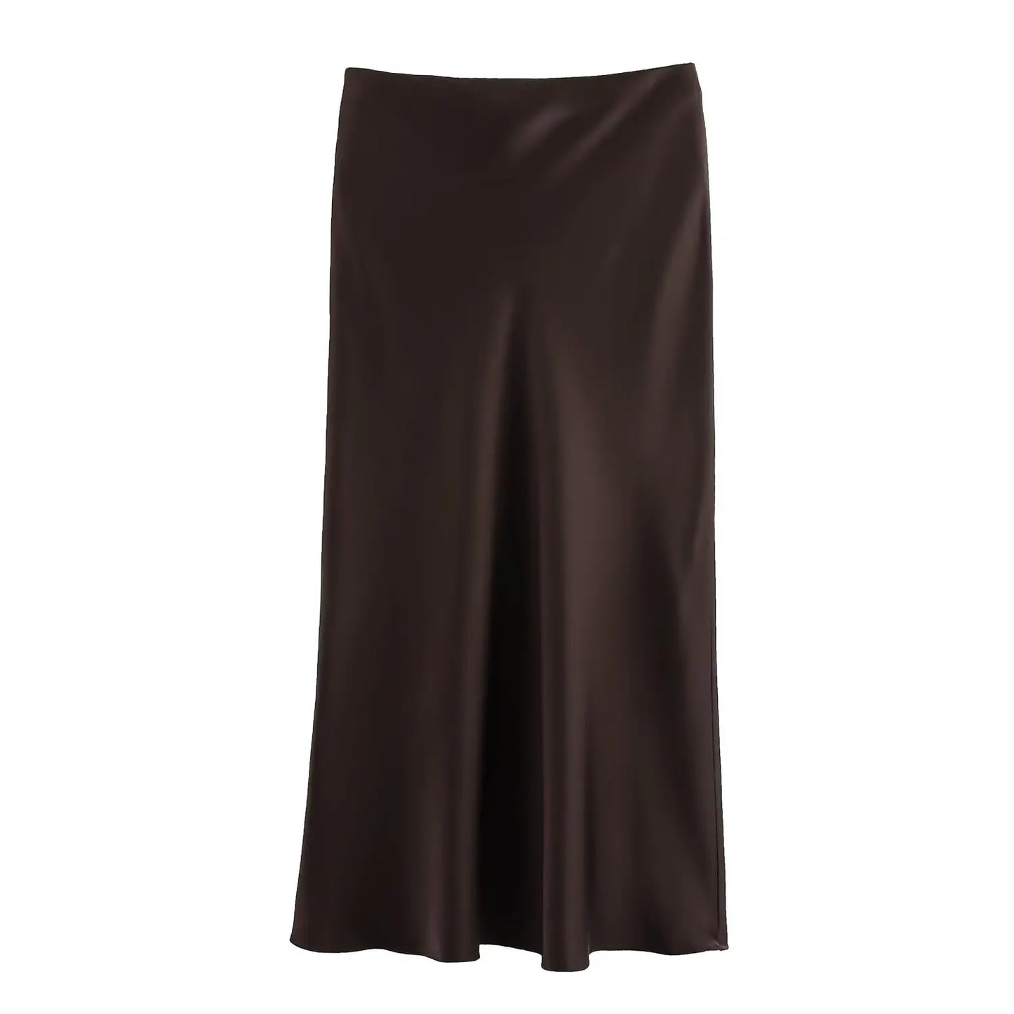 KONDALA-Women Elegant Chocolate Skirt Set Tube Top + Elastic Waist Satin Hip Skirt New 2025 Spring Summer Slim Mocha Mousse Set