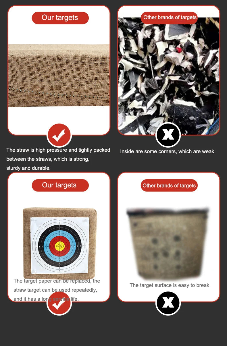 Archery Target Grass Square Target For Backyard - 20inch Bow Archery and Arrows Block Straw Target For Compound Recurve Bow Shoo