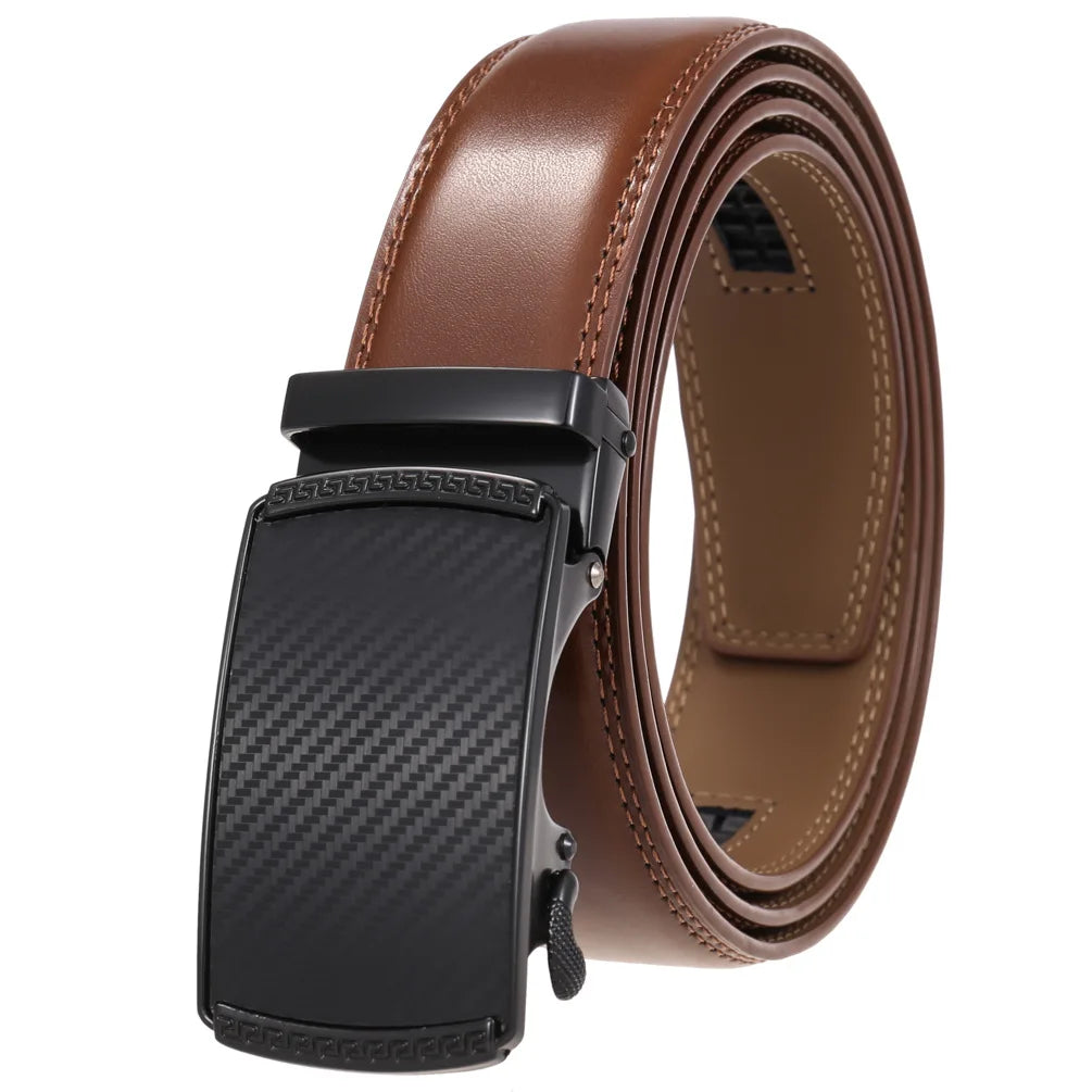 Men's Genuine Leather Belt Fashion Automatic Buckle Belt for Popular Business High Quality Male Belt Brown
