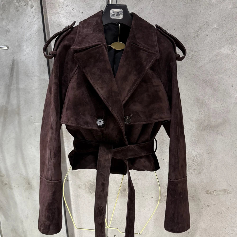 Women Casul Leather Jackets Short Windbreak Design Genuine Grained Sheep Leather Coats Lady