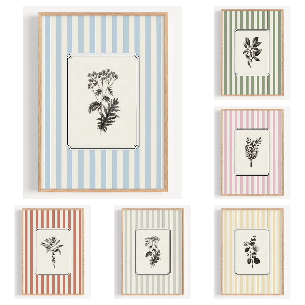 Unframed Plants Stripes Canvas Wall Art - Minimalist Nature Line Drawing Prints Canvas Posters for Office & Bedroom Decortions