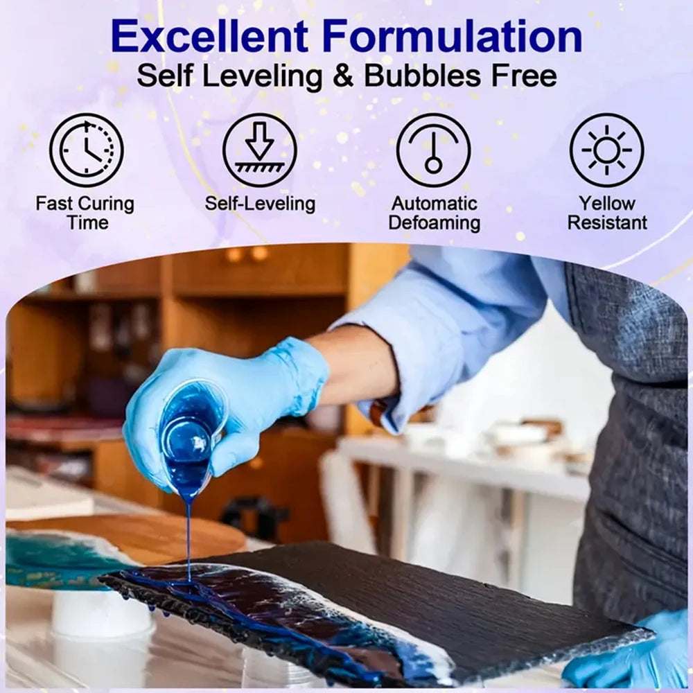 Epoxy Resin Kit, 1:1 Ratio, Crystal Clear, High Gloss Finish, Bubble-Free, Odorless, Non-Toxic, Non-Flammable With Gloves, Stic
