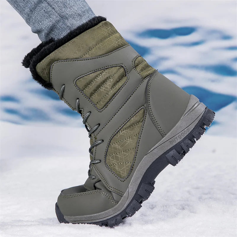 Men's Snow Boots for Men Casual Winter Shoes Platform Non-slip Warm Fur Ankle Boots Plush Combat Outdoor Hiking Motorcycle Boots