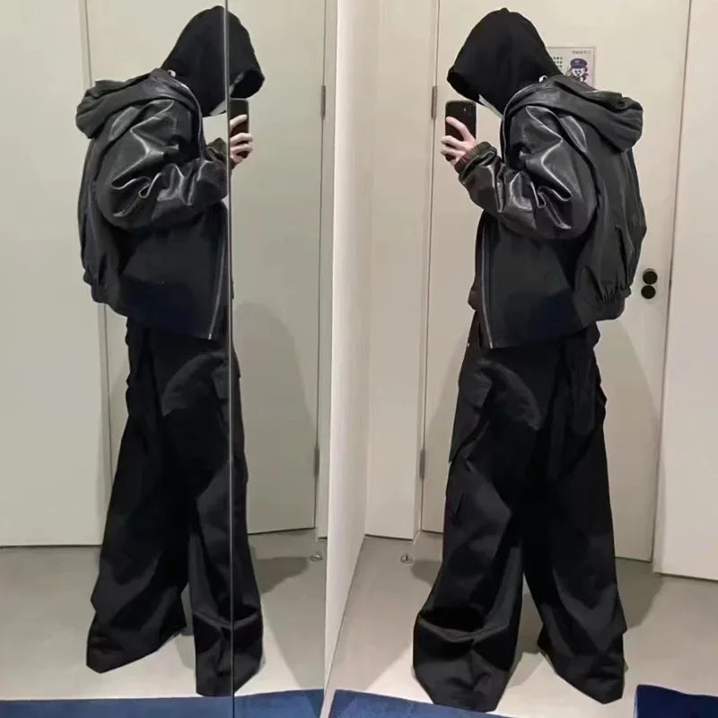 Baggy Pants Cargo Pants For Men Trendy Black Bell-bottom Pants Multiple Pockets Casual Streetwear Sweat Pants Mens