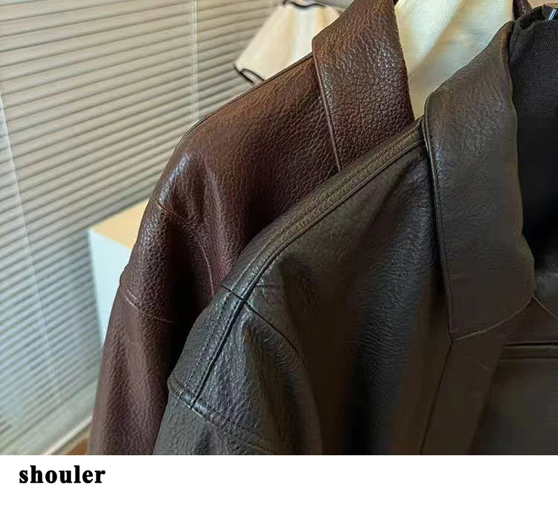 Retro Leather Bomber Jackets for Women Genuine Foam Leather Bubble Texture Short Coat Female Square-Cut Lapel Slim Fit Chaquetas