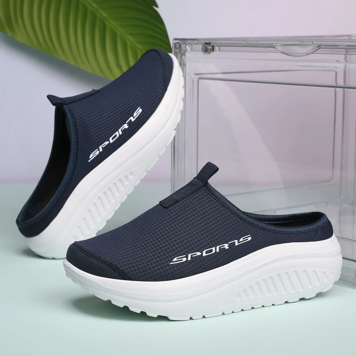 Ladies' Half Dragged Thick Soled Shoes Are Casual Lightweight and Breathable Increasing The Height for Lazy People To Step On