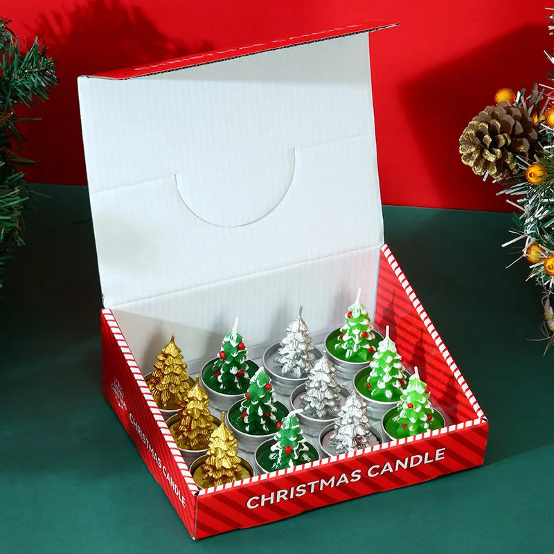 Christmas candle set, old man tree, snowman, celebration, romance, decorative item, candlelight dinner, Christmas Eve