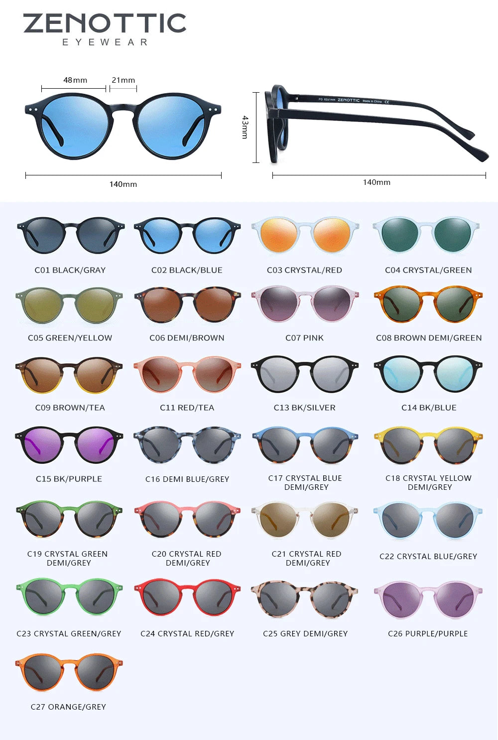 ZENOTTIC Retro Polarized Sunglasses 2023 2024 Men Women Vintage Small Round Frame Sun Glasses Polarized Lens UV400 Goggles Shade