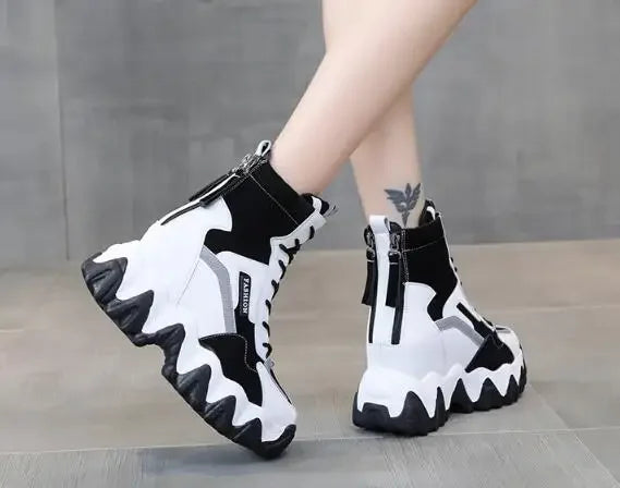 2025 Women Thick Sole Ankle Boots Autumn Luxury Platform Casual Boots Women's 8cm High Heels Wedge Boots Shoes Woman Sneakers
