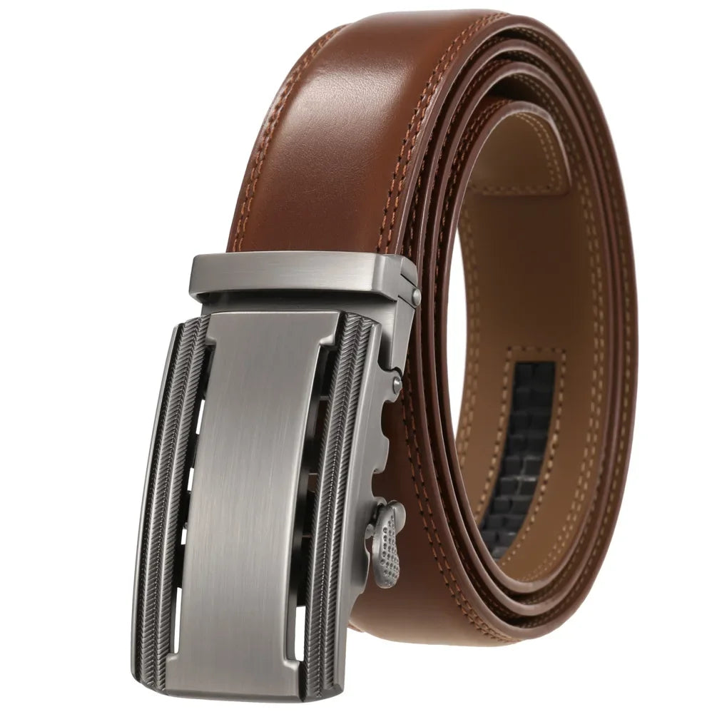 Men's Genuine Leather Belt Fashion Automatic Buckle Belt for Popular Business High Quality Male Belt Brown