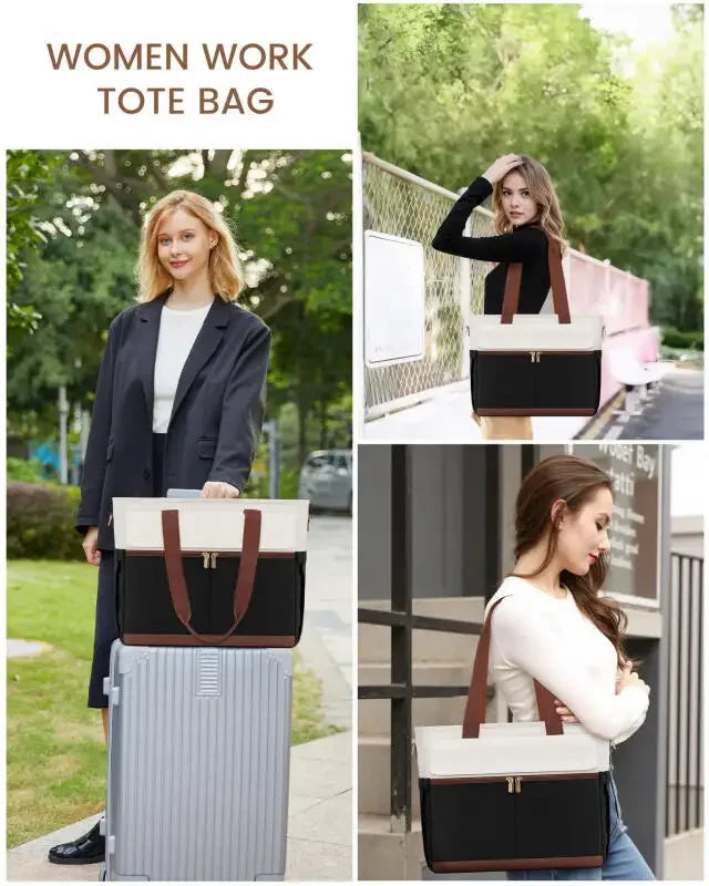 Women Laptop Tote Bag Large Capaci Handheld Shoulder Casual Crossbody Bag Commuter OL Inner Ket Nylon Fabric for 15.6 Inch Bag