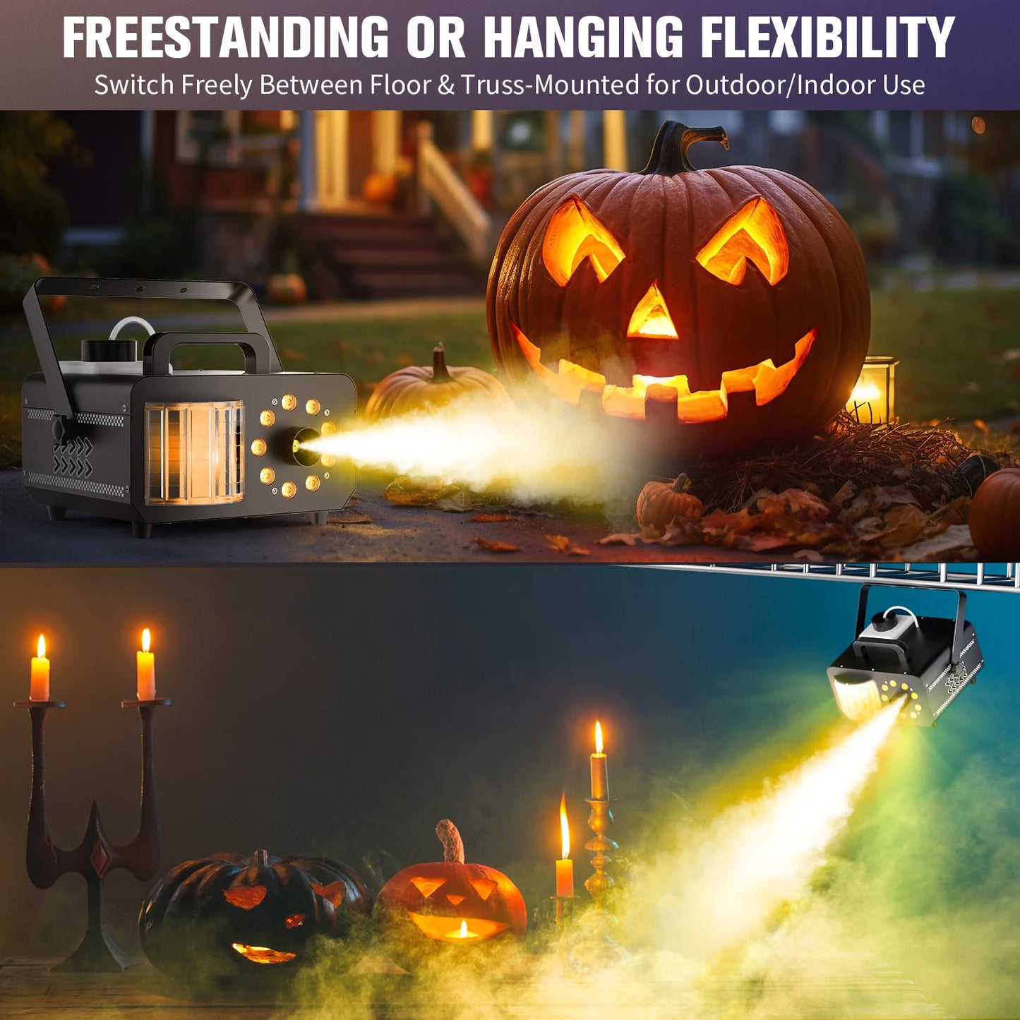Yiflamefly 1200W RGB 9LED Fog Machine With Sword Beam Effect 14 Static Colors Smoke Machine For Halloween Wedding Party KTV Bar