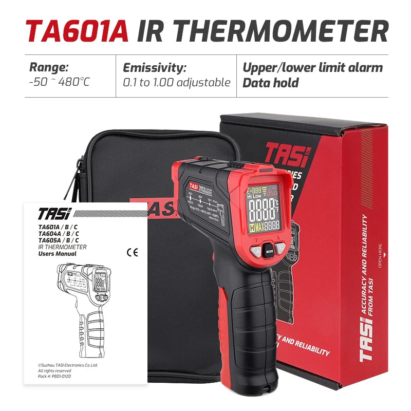 TASI TA601 Digital Infrared Thermometer Laser Temperature Meter Non-contact Pyrometer Imager Hygrometer IR Termometro -50-880℃