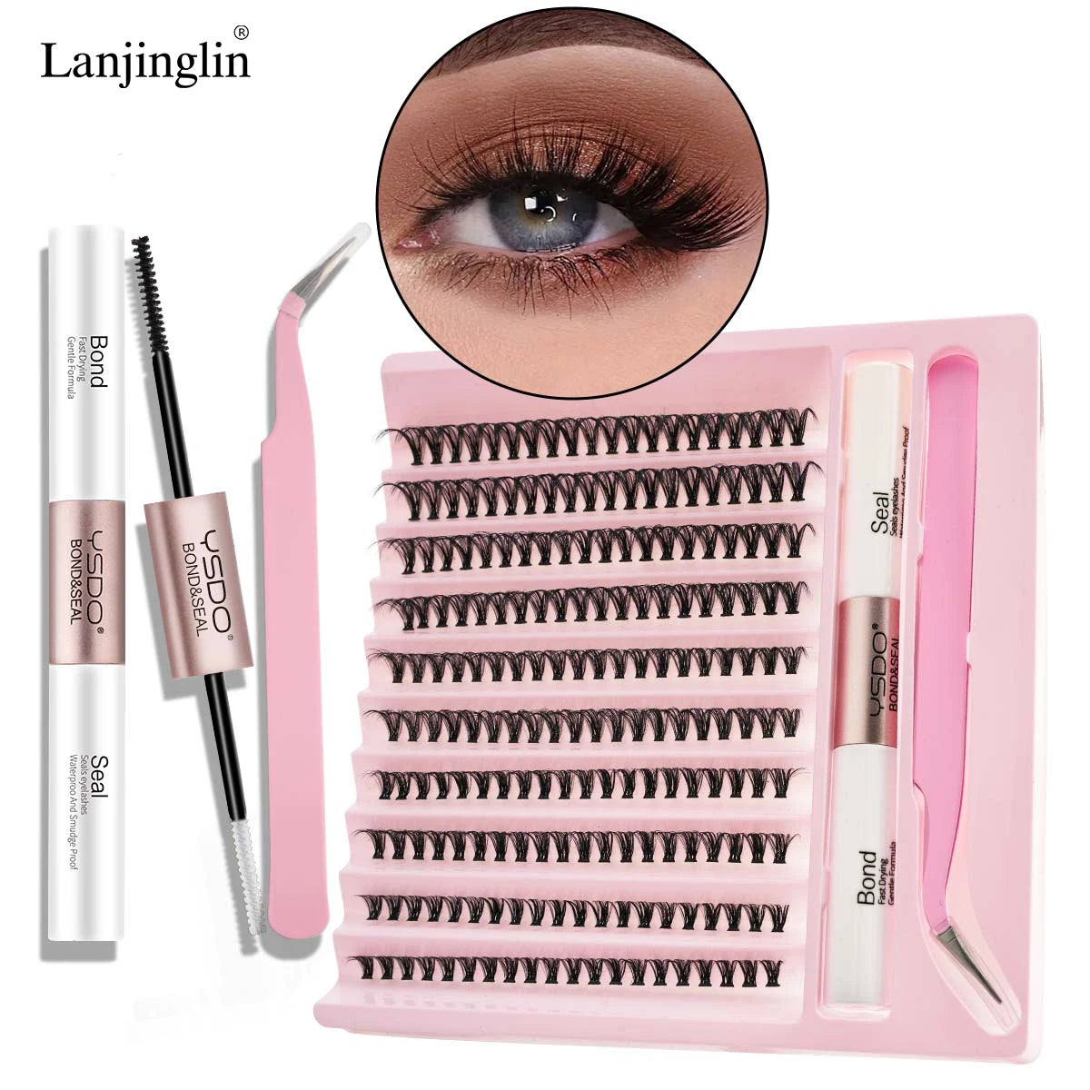 Lanjinglin DIY Lashes Extension Kit Eyelashes Clusters Lash Bond and Seal Makeup Tools for Gluing Lashes Gluing Glue Accessories