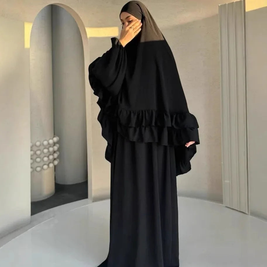Muslim Dresses Hijab 2 Piece Sets Women Prayer Garment Modest Abayas Headscarf Ramadan Kaftan Islam Vestidos Arab Long Robe Suit
