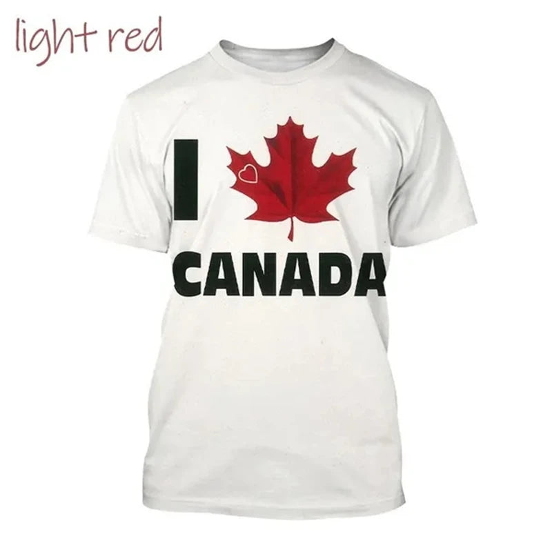 I Love Canada Flag Graphic T Shirt For Men Clothing Canadian Emblem Tee Shirts Unisex Women 3D Happy Canada Day Printing T-shirt