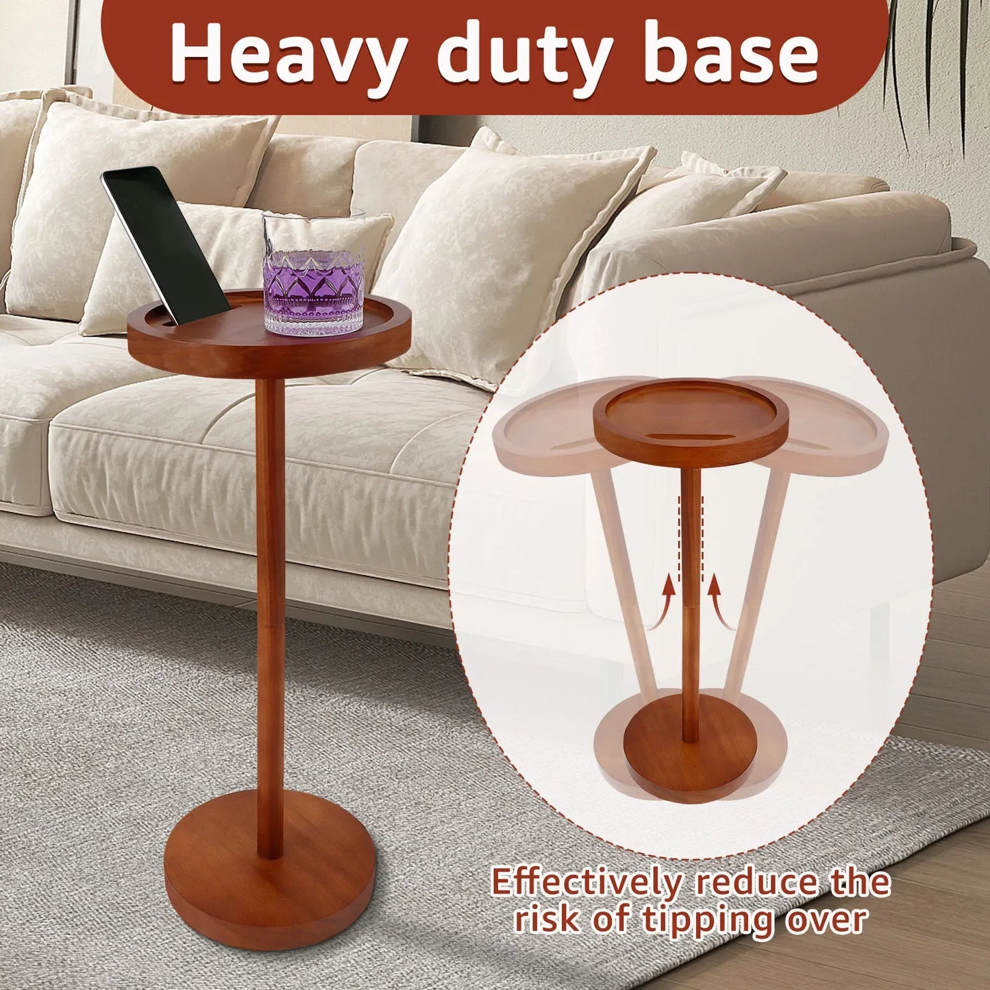 Round Wooden Small Coffee Tables with Phone Holder sofa corner tables with Thickened Base coffee table Living room furniture