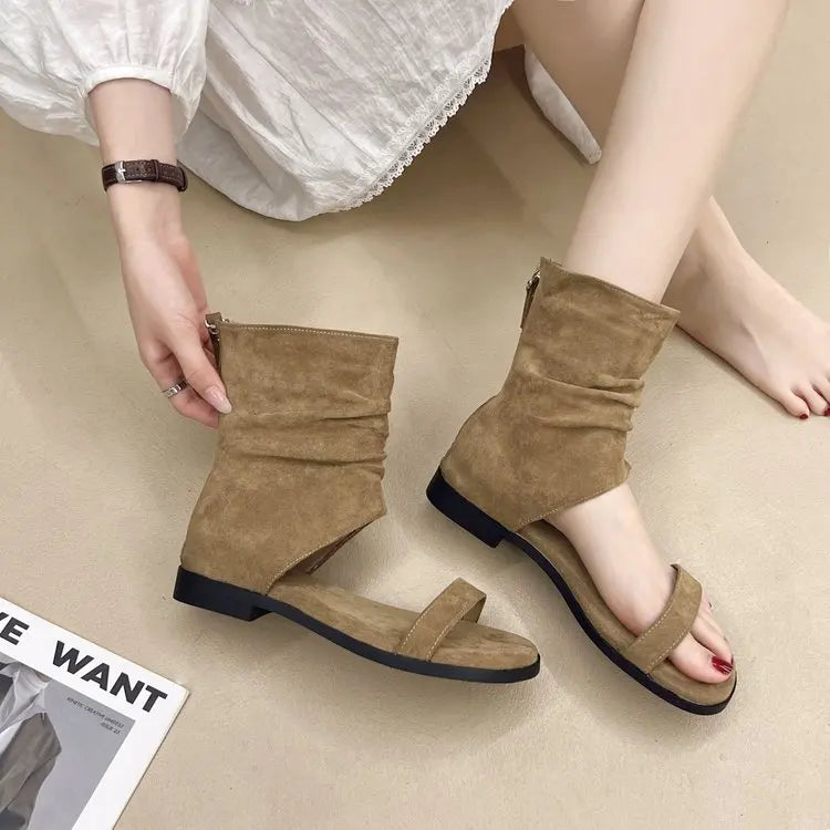 2025 Female Low Heel Footwear Gladiator Sandals Shoes For Women Zippers Fashion Open Toe Ladies Sandals Ankle Booties Shoe Pumps