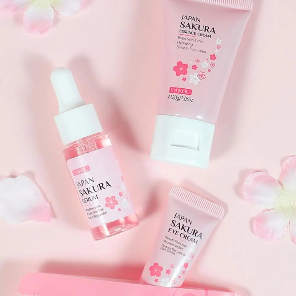 Women 3pcs Kit Sakura Skin Care Sets Face Cream Face Essence Eye Serum Face Skin Care Set Product Gift box