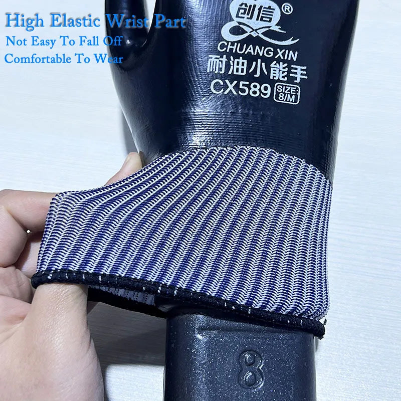1pair Anti-Slip Waterproof Gloves Nitrile Coated Oil/Water Resistant Work Gloves For Garden Repairing Fishing Work Safety Gloves