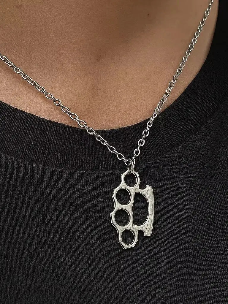 Brass Knuckles Pendant Necklace for Women Men Neck Chain Vintage Summer Goth Jewelry Trend Accessories Holiday Gifts