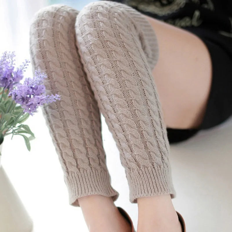 Women's Leg Warmer Lolita Long Socks Knitted Keep Warm Foot Cover Ladies Autumn Winter Black White Twist Crochet Socks Boot Cuff