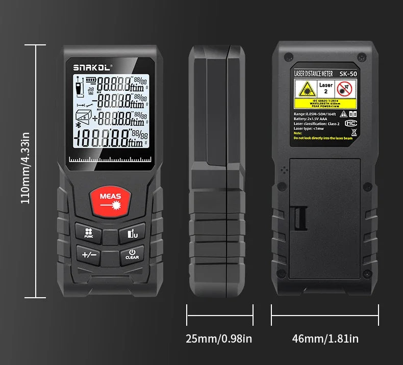Snakol Digital Laser Distance Meter Rangefinder 50m/70m/100m/120m - Trena Roulette Ruler Tape for Measurement