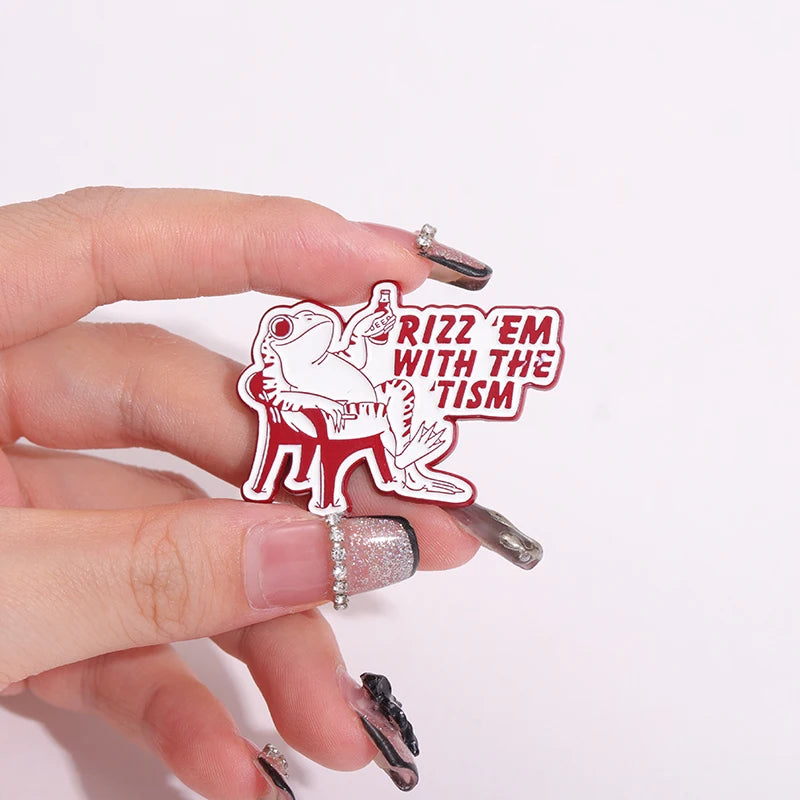 Autism Quote Rizz 'em with The Tism Enamel Pins Creative Frog Brooches Lapel Badge Accessories Animal Jewelry Gift for Friends