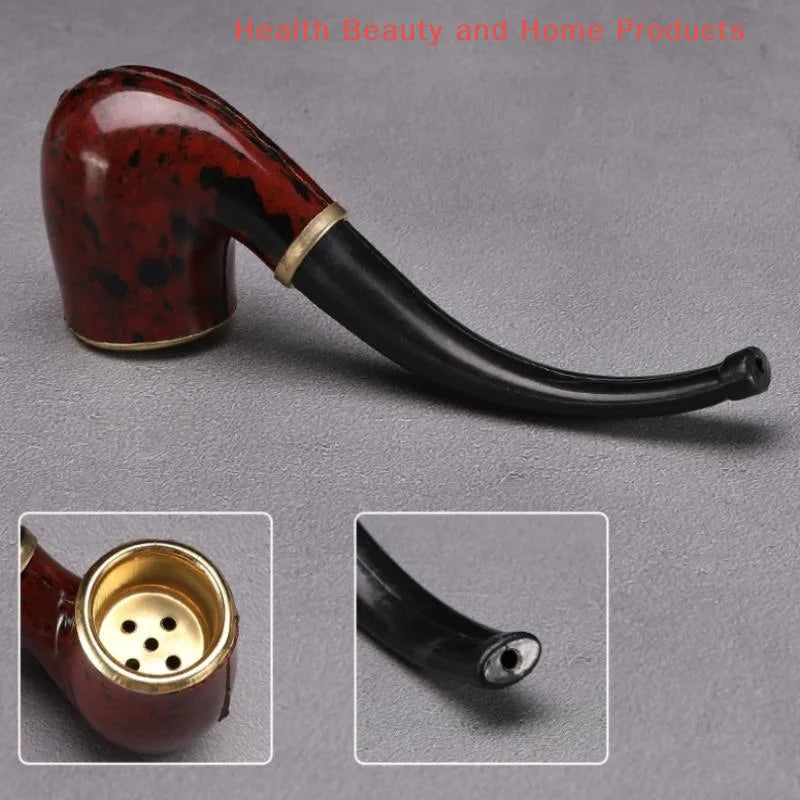 Durable Mini Cigarette Pipe Imitation Wood Pipe Men's Classic Resin Pipe Old-Fashioned Dry Pipe Portable Copper Pot Bent